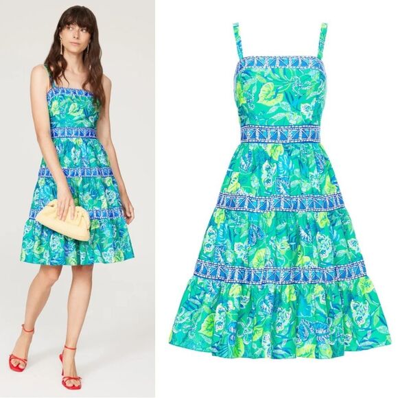 Lilly Pulitzer Casidee Sleeveless Square Neck Cotton Tiered Mini Dress Size 00 - Picture 1 of 14